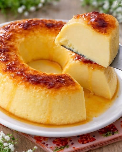 Pudim Brûlée Cremoso, com uma casquinha sequinha por ci