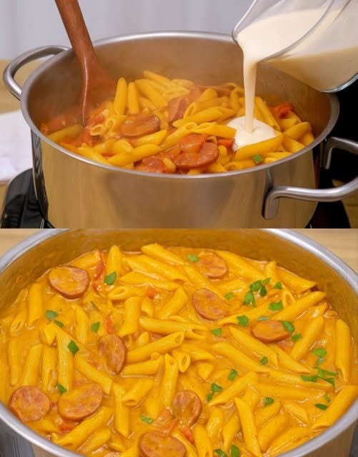 Macarrão cremoso com calabresa feito em uma panela só sim